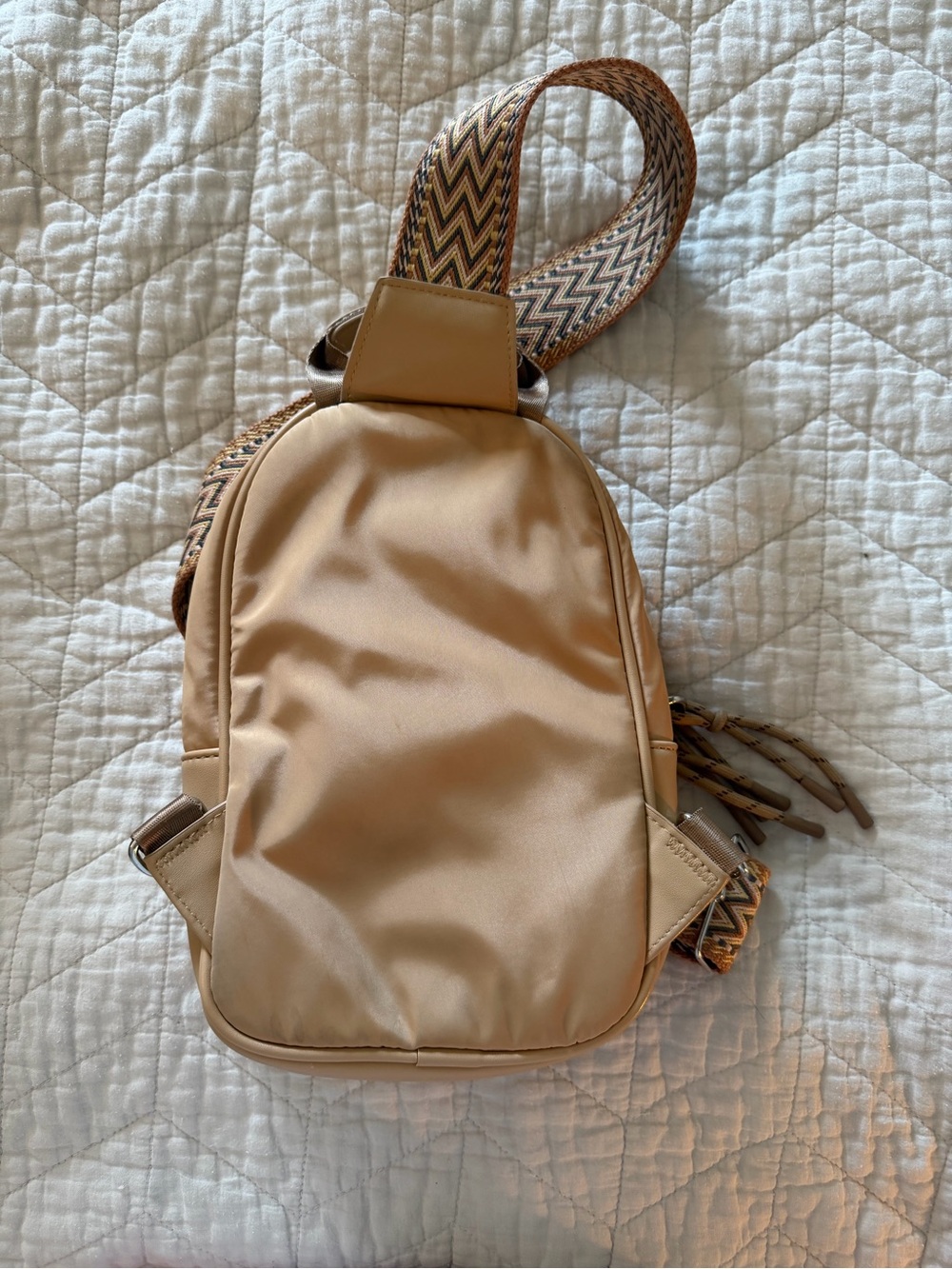 Anthropologie Originals Tan Crossbody Mini Sling with Patterned Strap - Picture 2 of 6